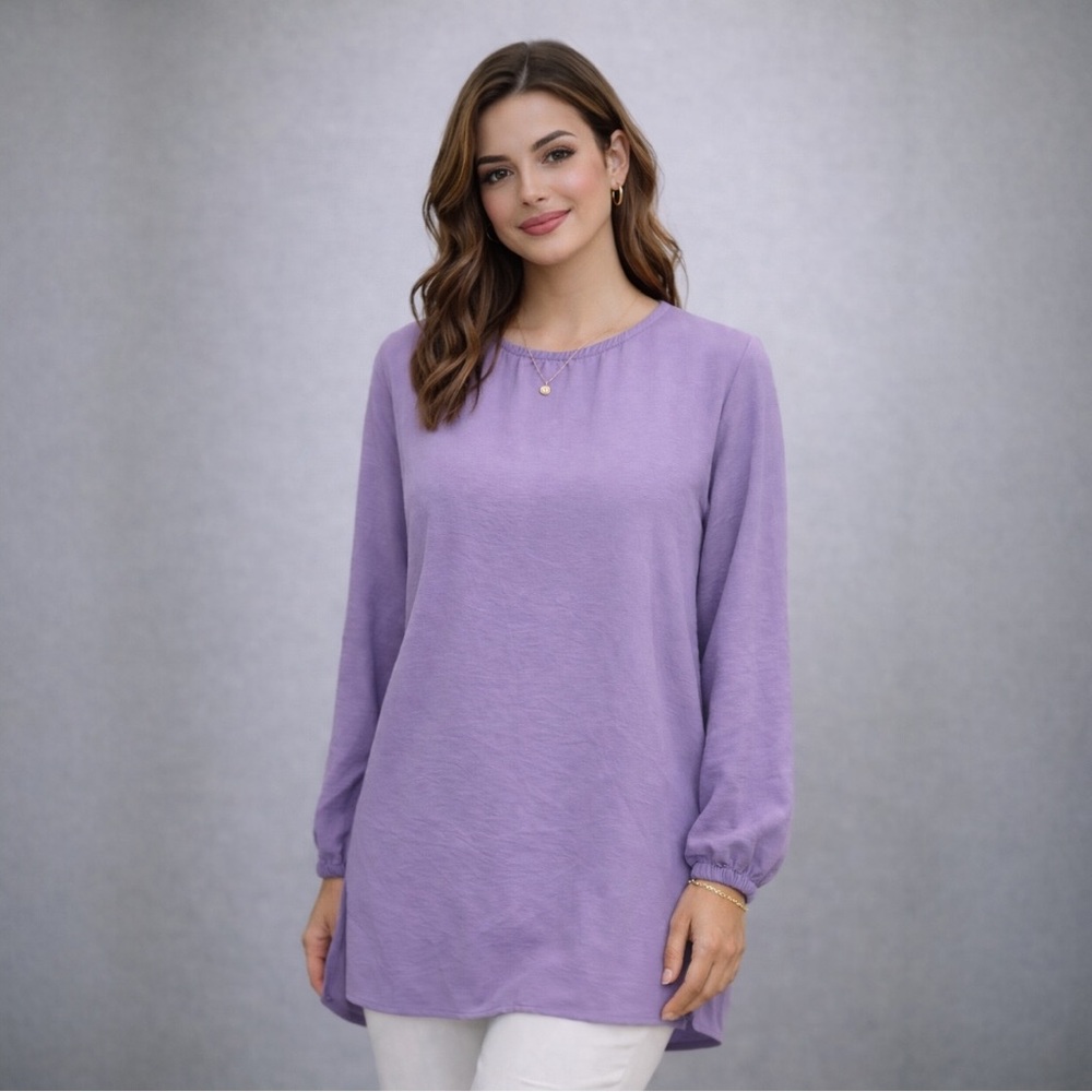 Refka Casual Lavender Long Sleeve Tunic Top | Size US 6 / EU 38 | Modest Blouse